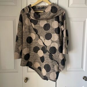 Yushi | Polka Dot Asymmetrical Cowl Neck Tunic. Sweater. Fits Medium